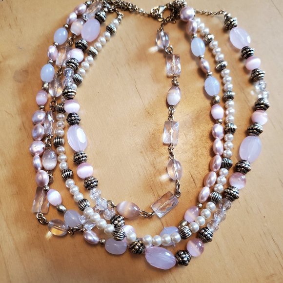 16" Layered Cat's Eye Faux Pearl Strand Necklace